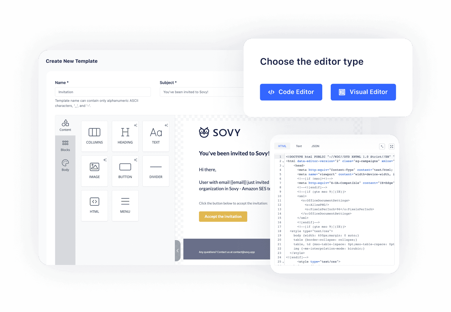 Sovy Amazon SES template editor - code and drag & drop