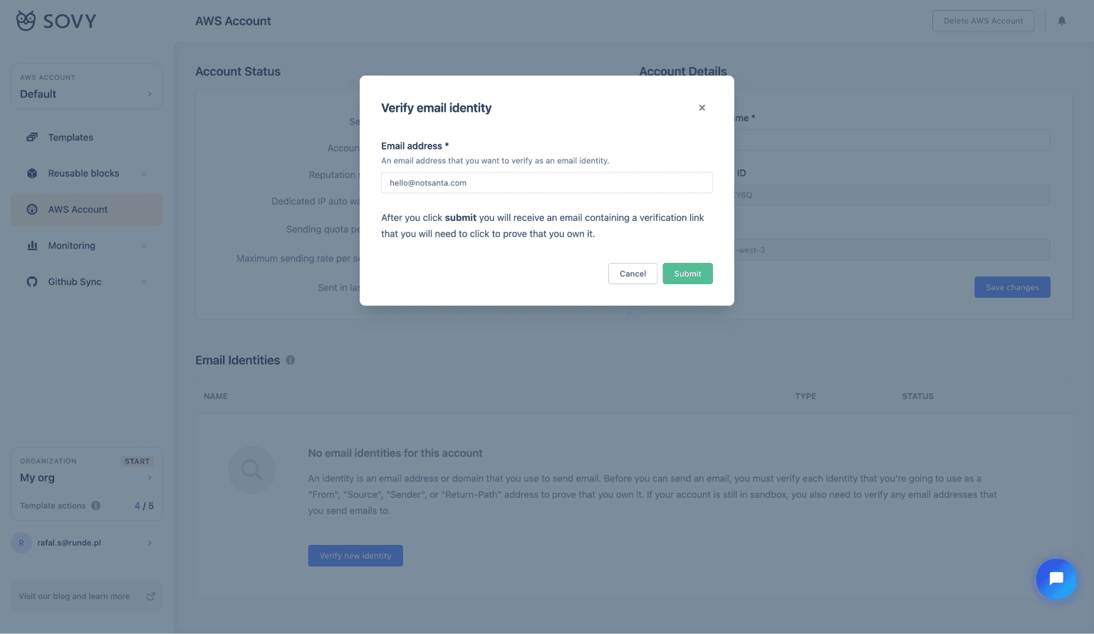Verifying Amazon SES email identity | How to use AWS SES email templates - Guide | Sovy