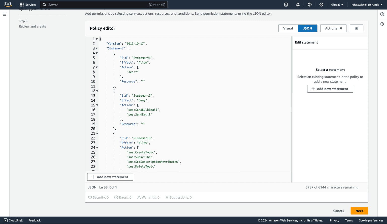 Policy editor | How to set up an AWS IAM user to use with Sovy - Guide | Sovy