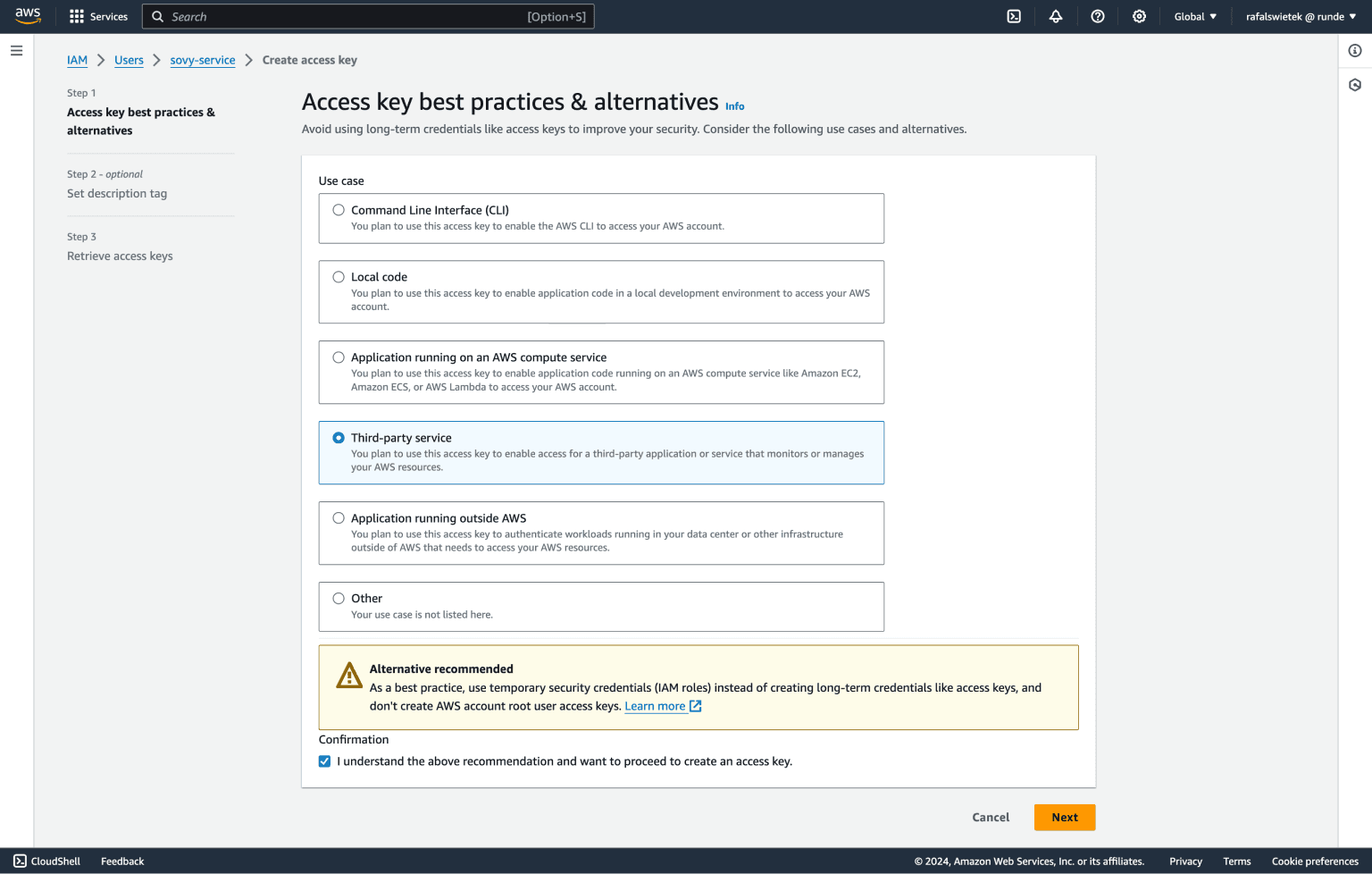 Access key use case | How to set up an AWS IAM user to use with Sovy - Guide | Sovy