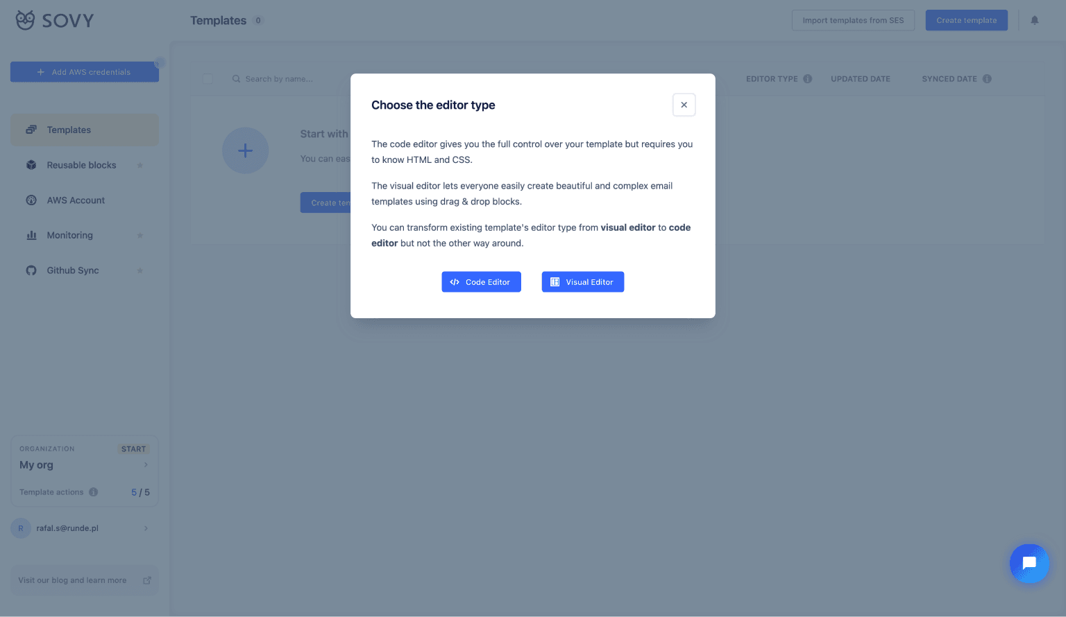 Picking template editor | How to use AWS SES email templates - Guide | Sovy