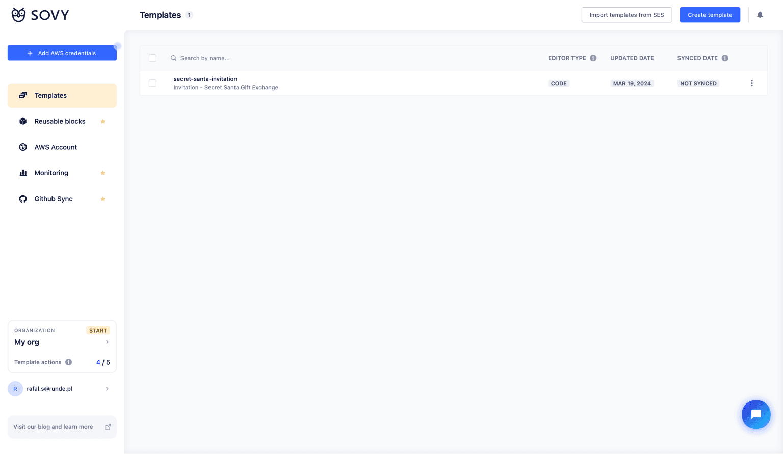 Template on template list | How to use AWS SES email templates - Guide | Sovy