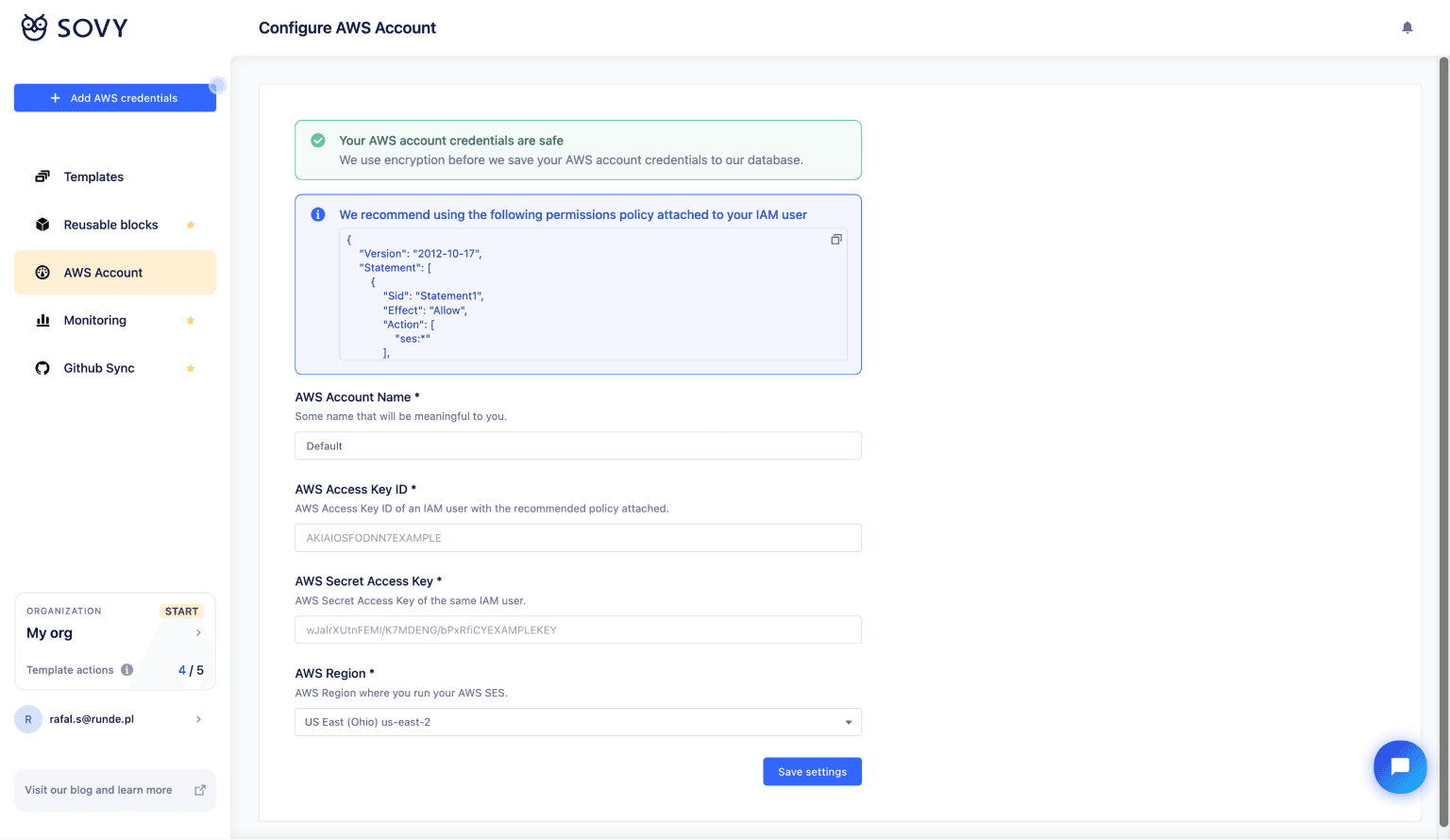 AWS account configuration | How to use AWS SES email templates - Guide | Sovy