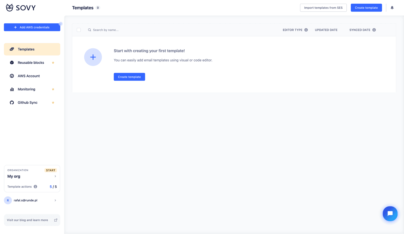 Empty template list | How to use AWS SES email templates - Guide | Sovy