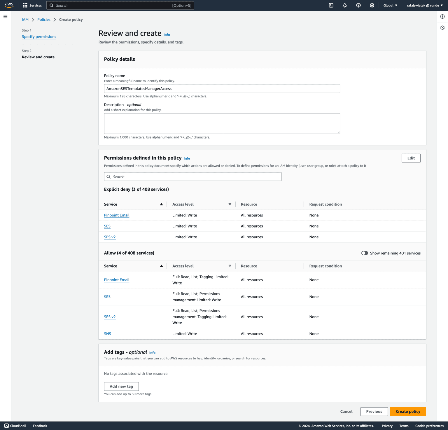 Policy review | How to set up an AWS IAM user to use with Sovy - Guide | Sovy